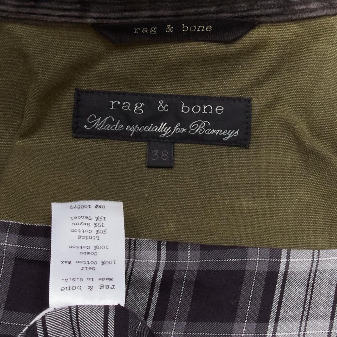 RAG & BONE Barneys green waxed cotton corduroy collar 4 pockets jacket US38 M For Sale 5