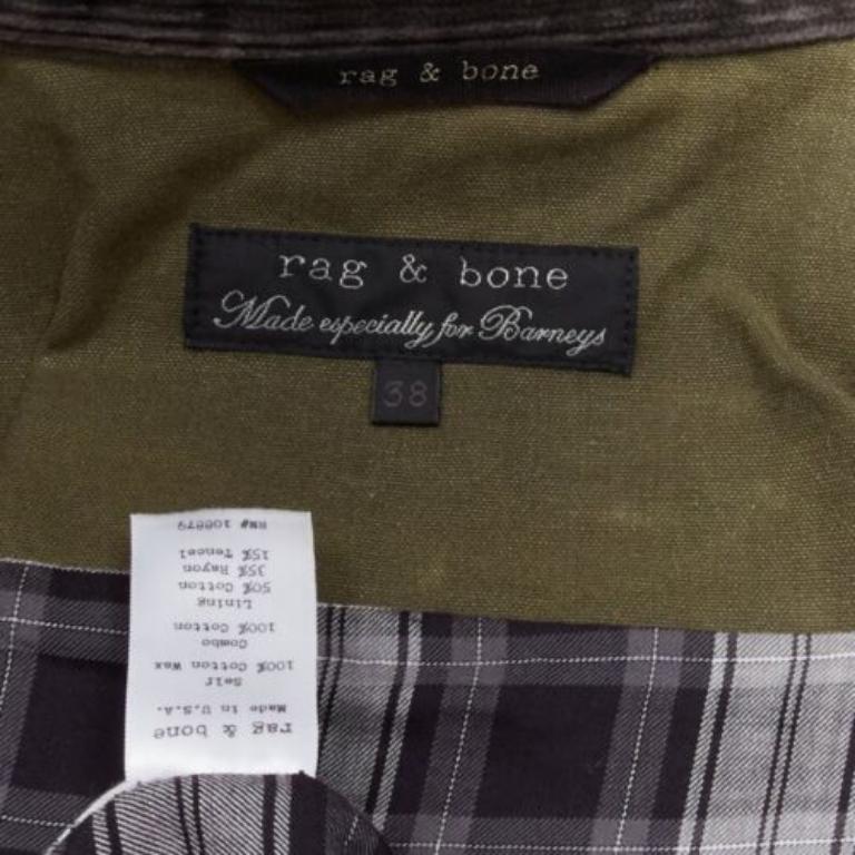 RAG & BONE Barneys, veste à 4 poches en coton ciré vert, taille US 38 M en vente 5