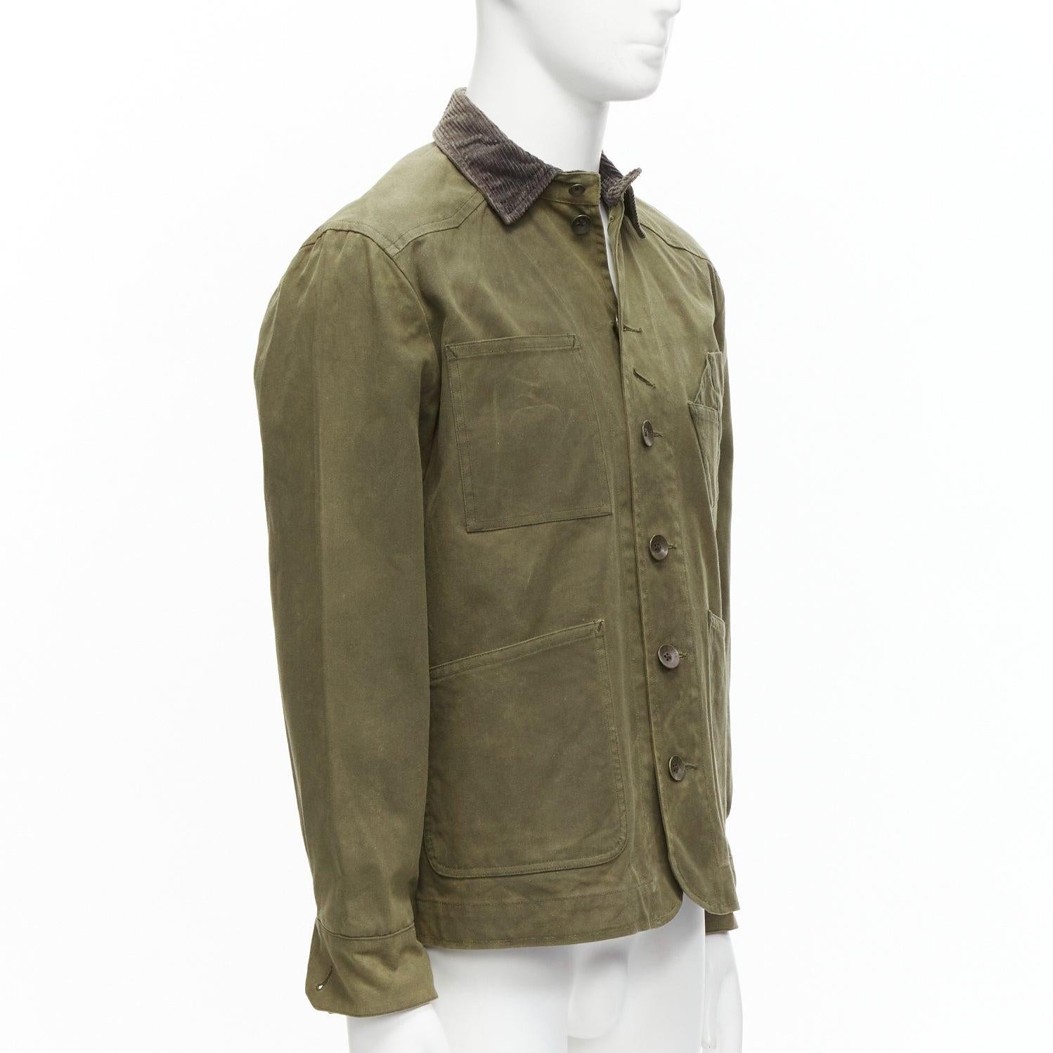 Brown RAG & BONE Barneys green waxed cotton corduroy collar 4 pockets jacket US38 M For Sale