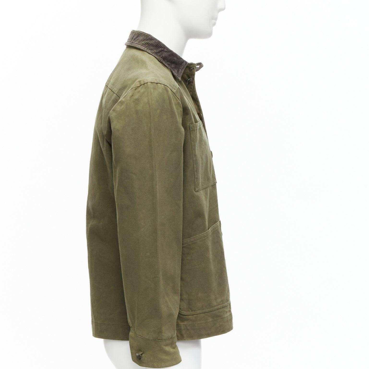 RAG & BONE Barneys green waxed cotton corduroy collar 4 pockets jacket US38 M In Excellent Condition For Sale In Hong Kong, NT