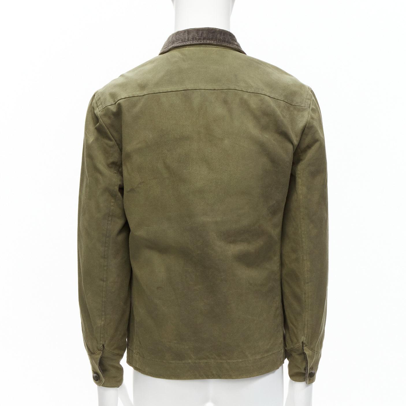 RAG & BONE Barneys grün gewachste Baumwolle Cord Kragen 4 Taschen Jacke US38 M Herren im Angebot