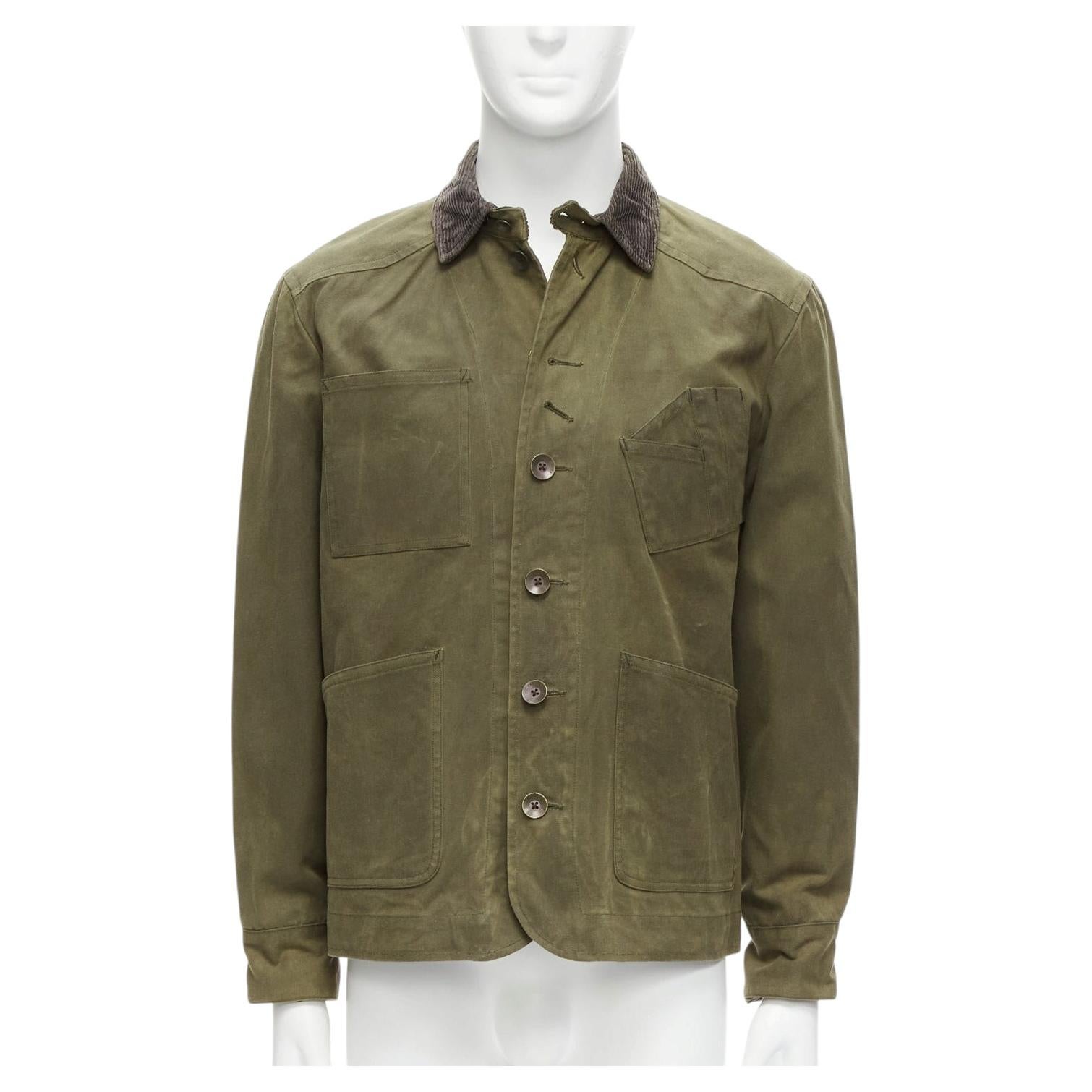 RAG & BONE Barneys giacca a coste in cotone cerato verde con collo a 4 tasche US38 M
