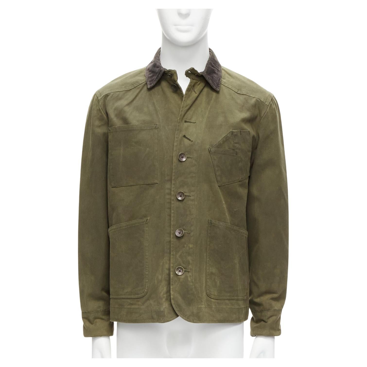 RAG & BONE Barneys green waxed cotton corduroy collar 4 pockets jacket US38 M For Sale