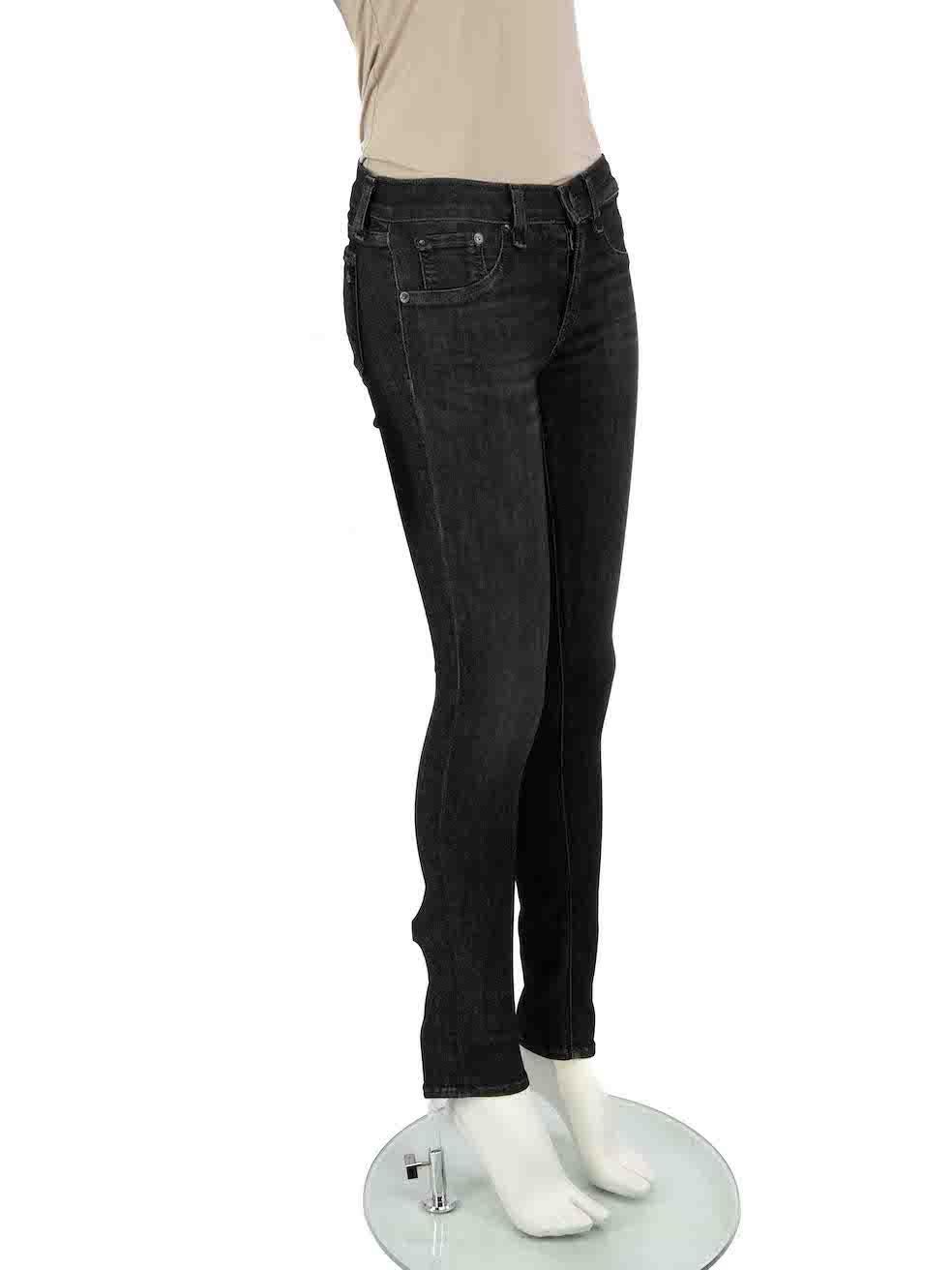 CONDITION is Very good. Hardly any visible wear to jeans is evident on this used Rag & Bone designer resale item.
 
 Details
 Black
 Denim
 Jeans
 Skinny fit
 Mid rise
 3x Front pockets
 2x Back pockets
 
 
 Made in USA
 
 Composition
 69% Cotton,