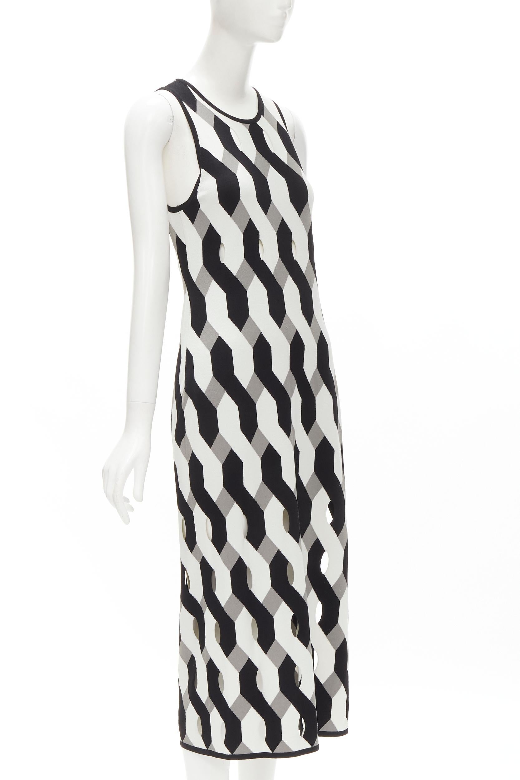 Black RAG & BONE black grey geometric woven cut out knitted dress S For Sale