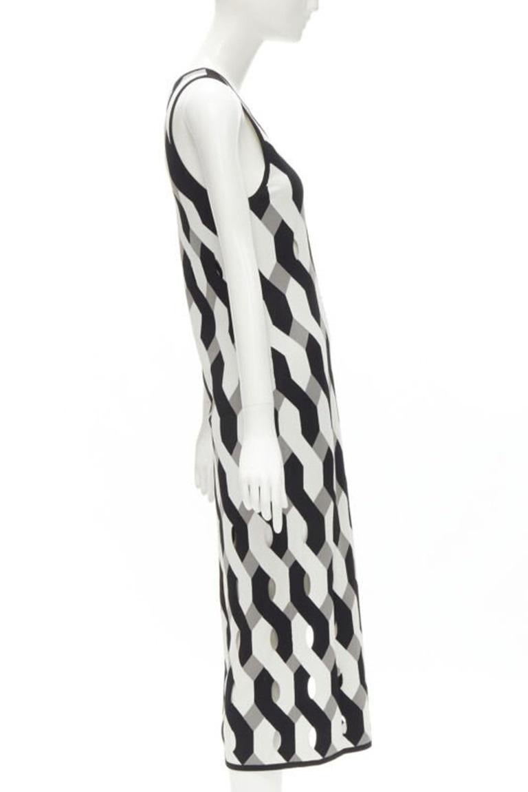 RAG & BONE black grey geometric woven cut out knitted dress S In Excellent Condition For Sale In Hong Kong, NT