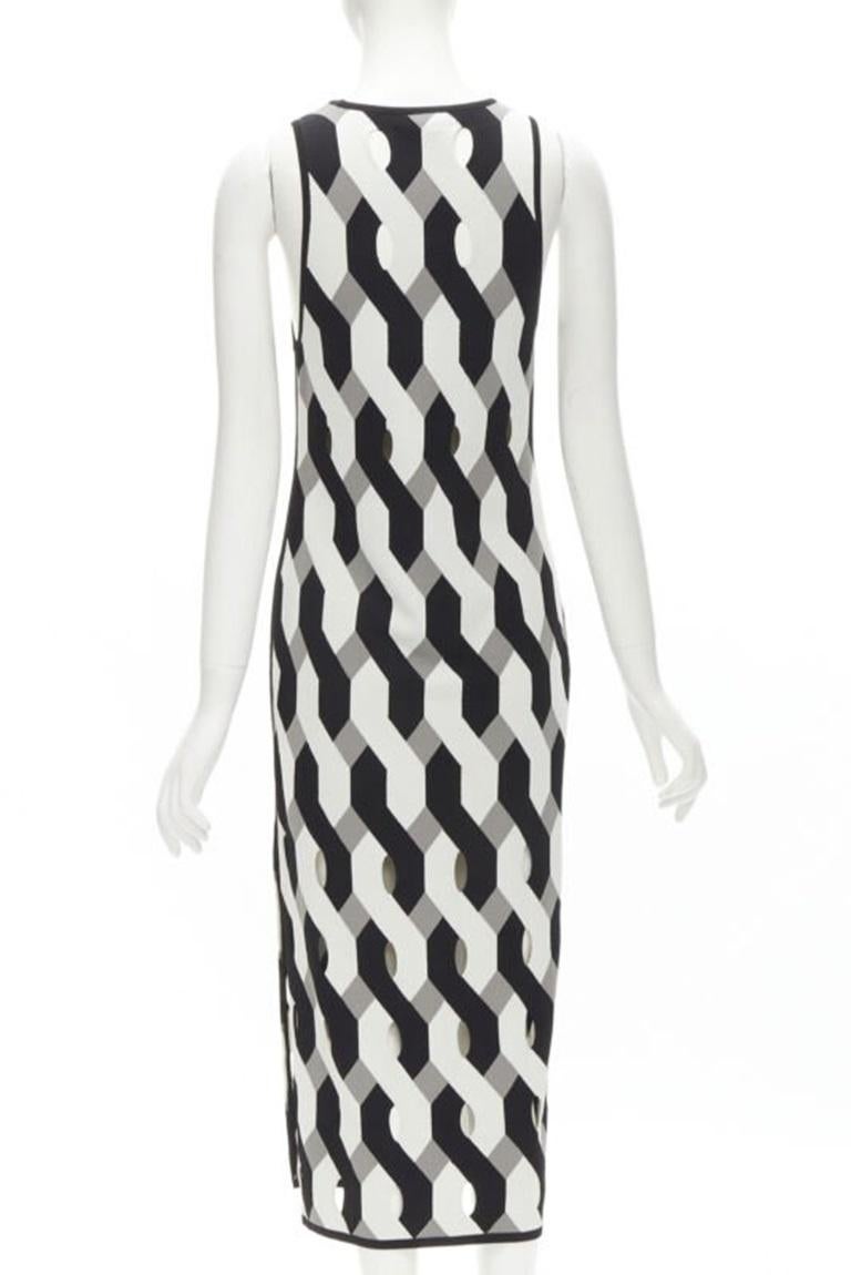 Women's RAG & BONE black grey geometric woven cut out knitted dress S For Sale