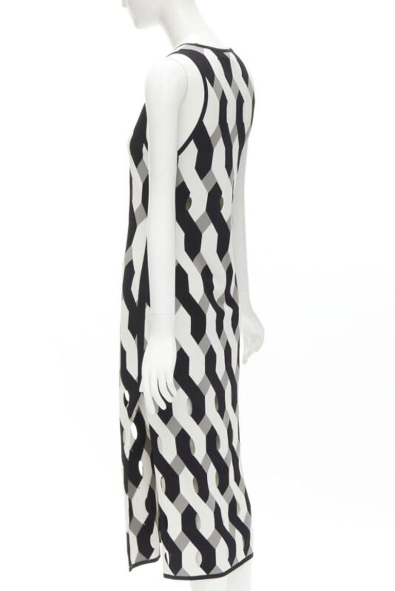 RAG & BONE black grey geometric woven cut out knitted dress S For Sale 1