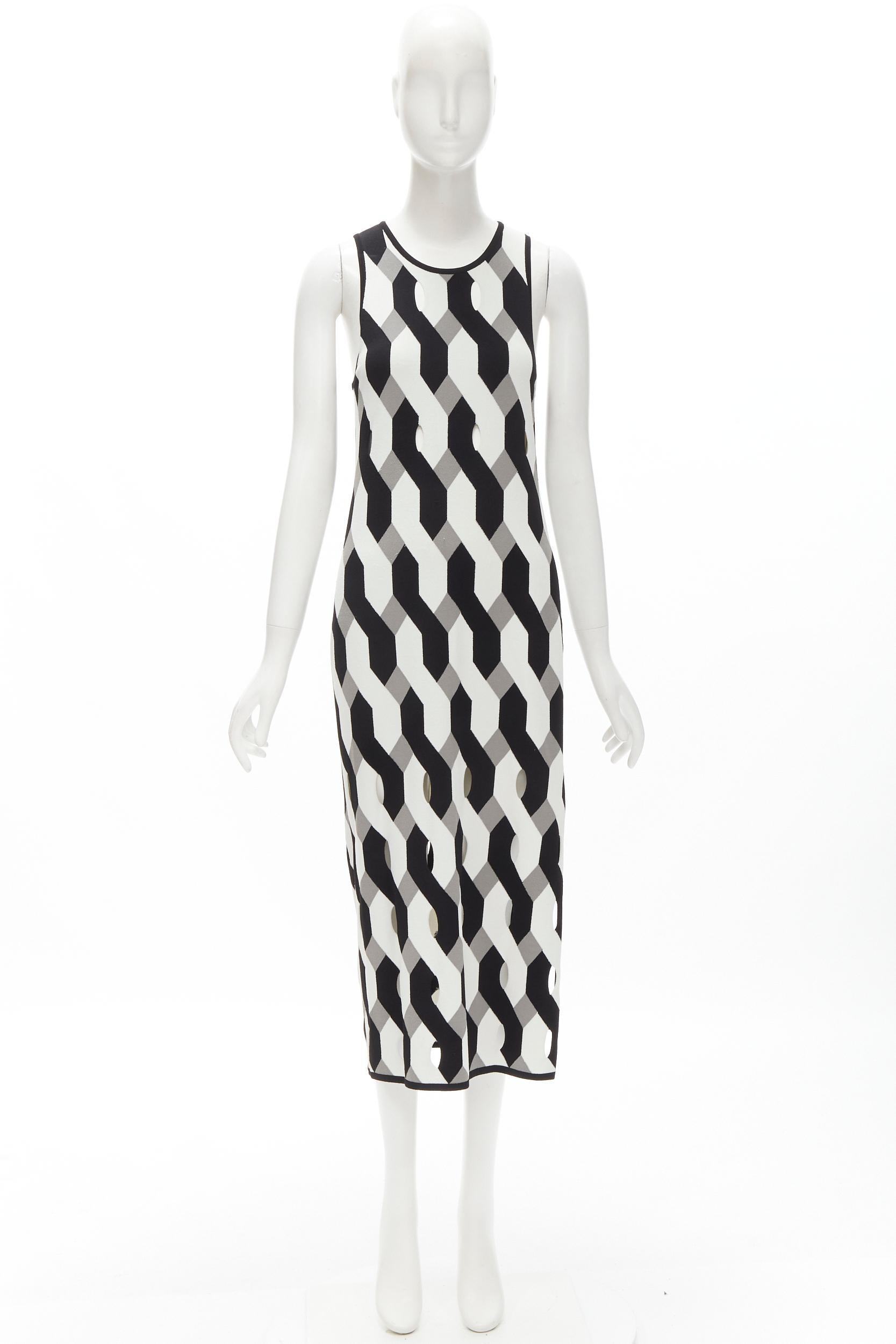RAG & BONE black grey geometric woven cut out knitted dress S For Sale 2