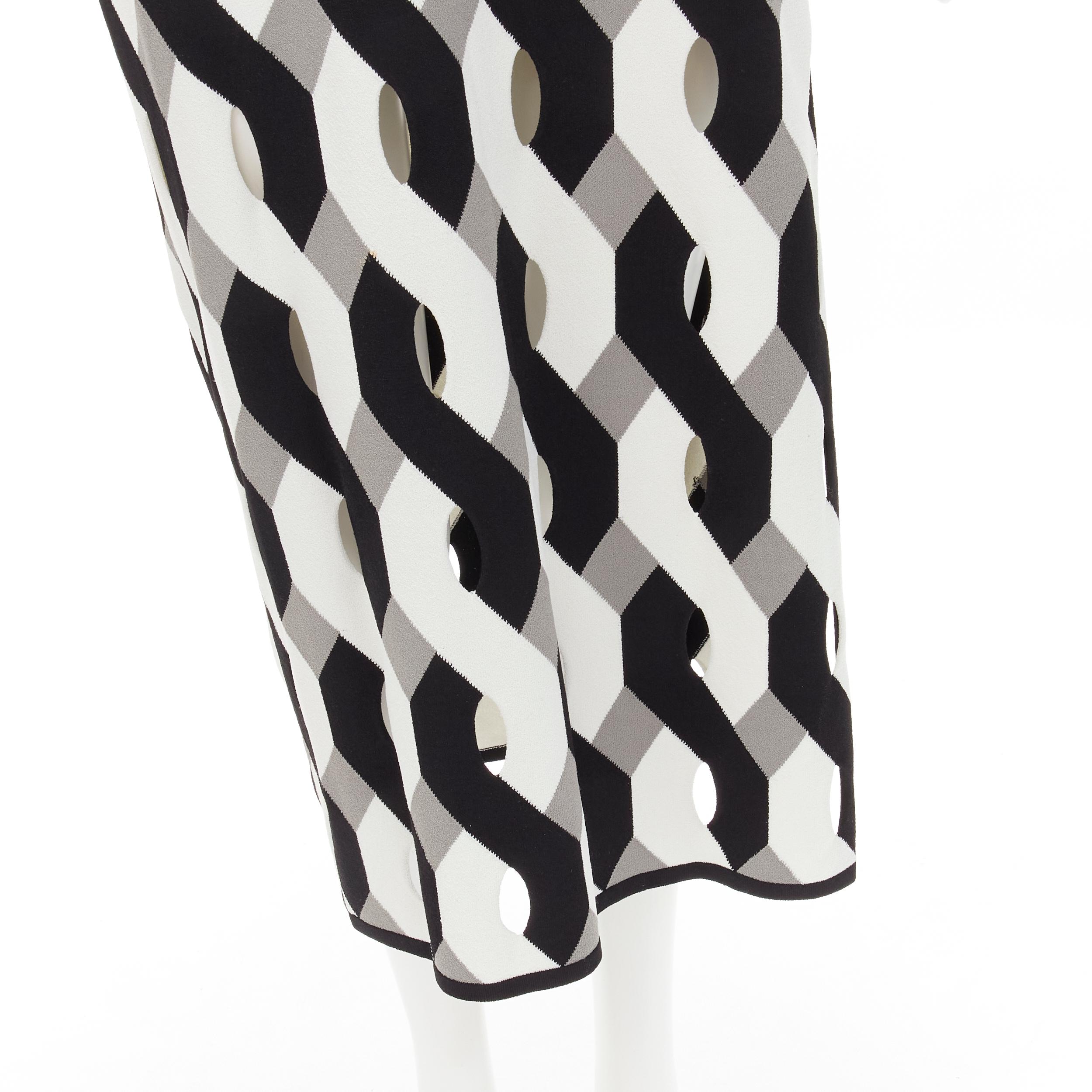 RAG & BONE black grey geometric woven cut out knitted dress S For Sale 4