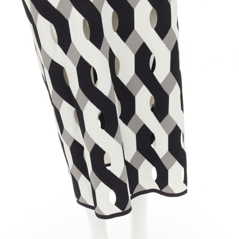 RAG & BONE black grey geometric woven cut out knitted dress S For Sale 4