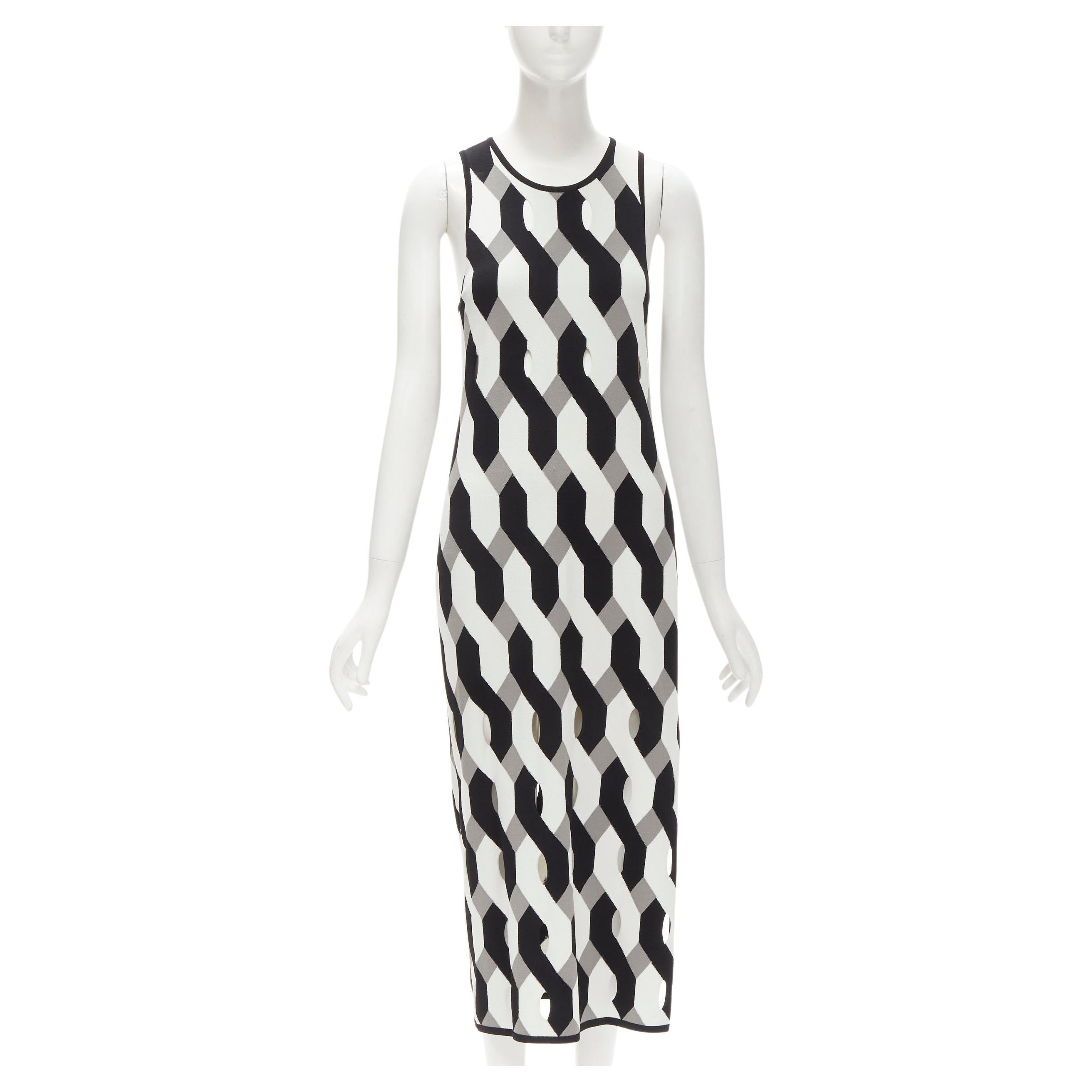 RAG & BONE black grey geometric woven cut out knitted dress S For Sale