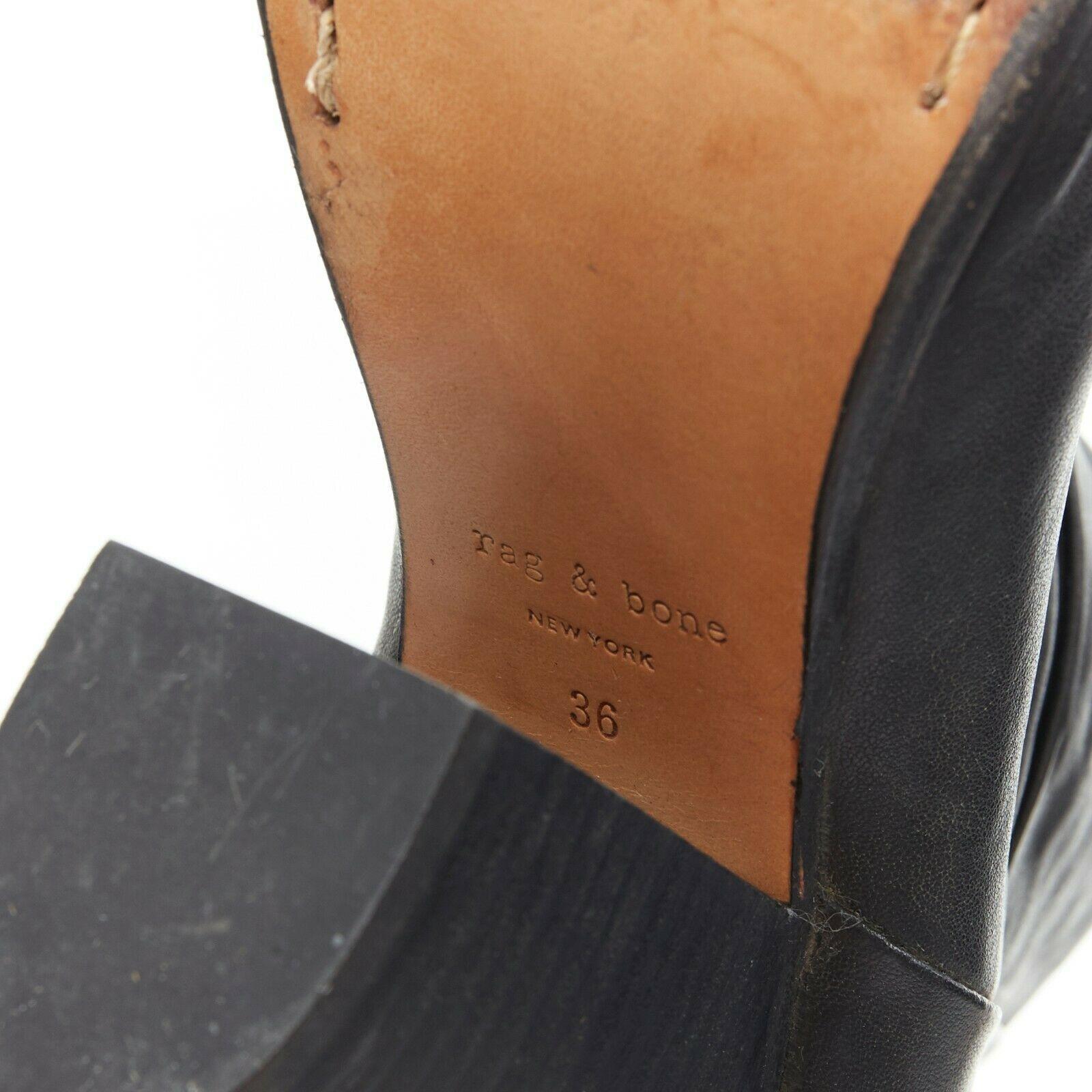 RAG BONE black leather round toe chunky stacked heel western ankle boot EU36 4