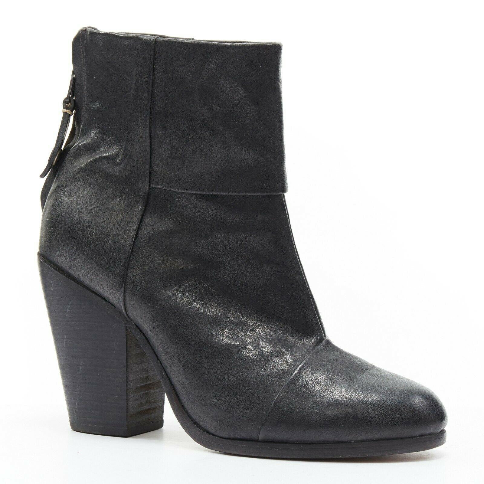 RAG BONE black leather round toe chunky stacked heel western ankle boot EU36 
Reference: TGAS/A03099 
Brand: rag & bone 
Material: Leather 
Color: Black 
Closure: Zip 
Extra Detail: Black matte leather upper. Tonal stitching. Almond round toe. Ankle