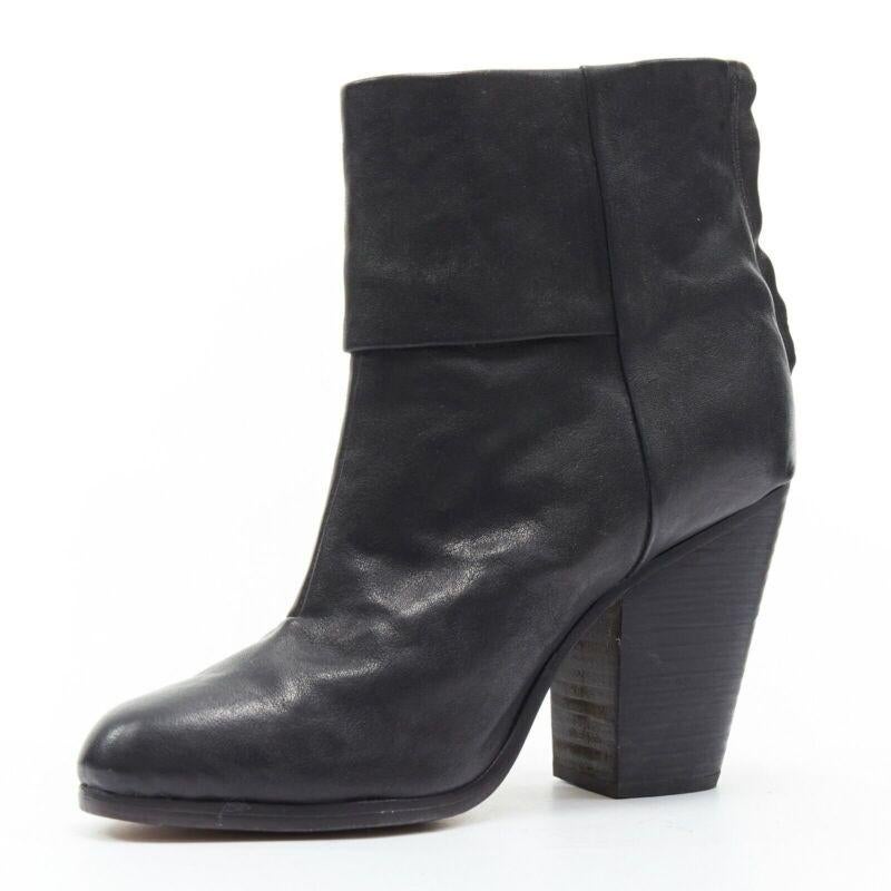 RAG BONE black leather round toe chunky stacked heel western ankle boot EU36 Bon état - En vente à Hong Kong, NT