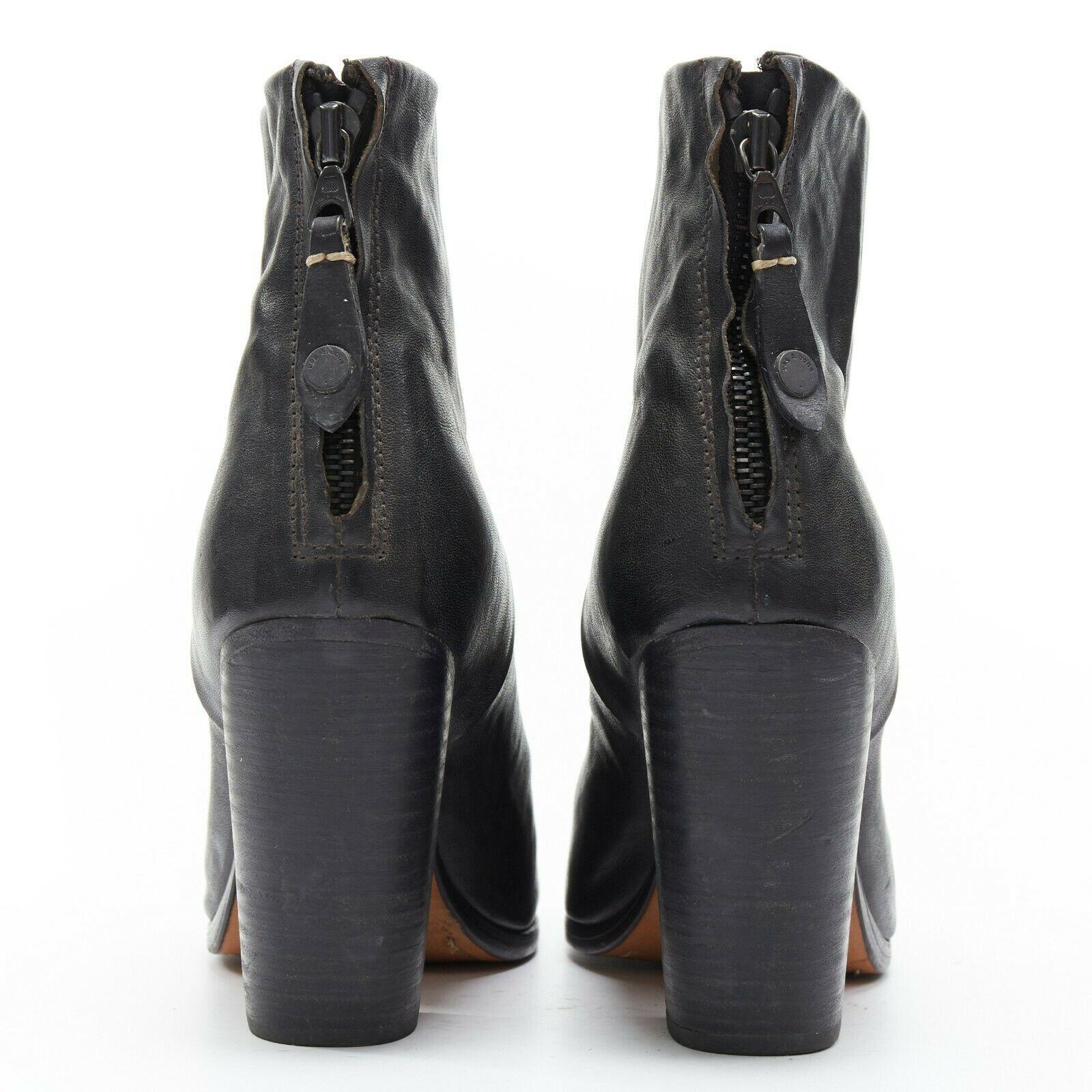 RAG BONE black leather round toe chunky stacked heel western ankle boot EU36 In Good Condition In Hong Kong, NT