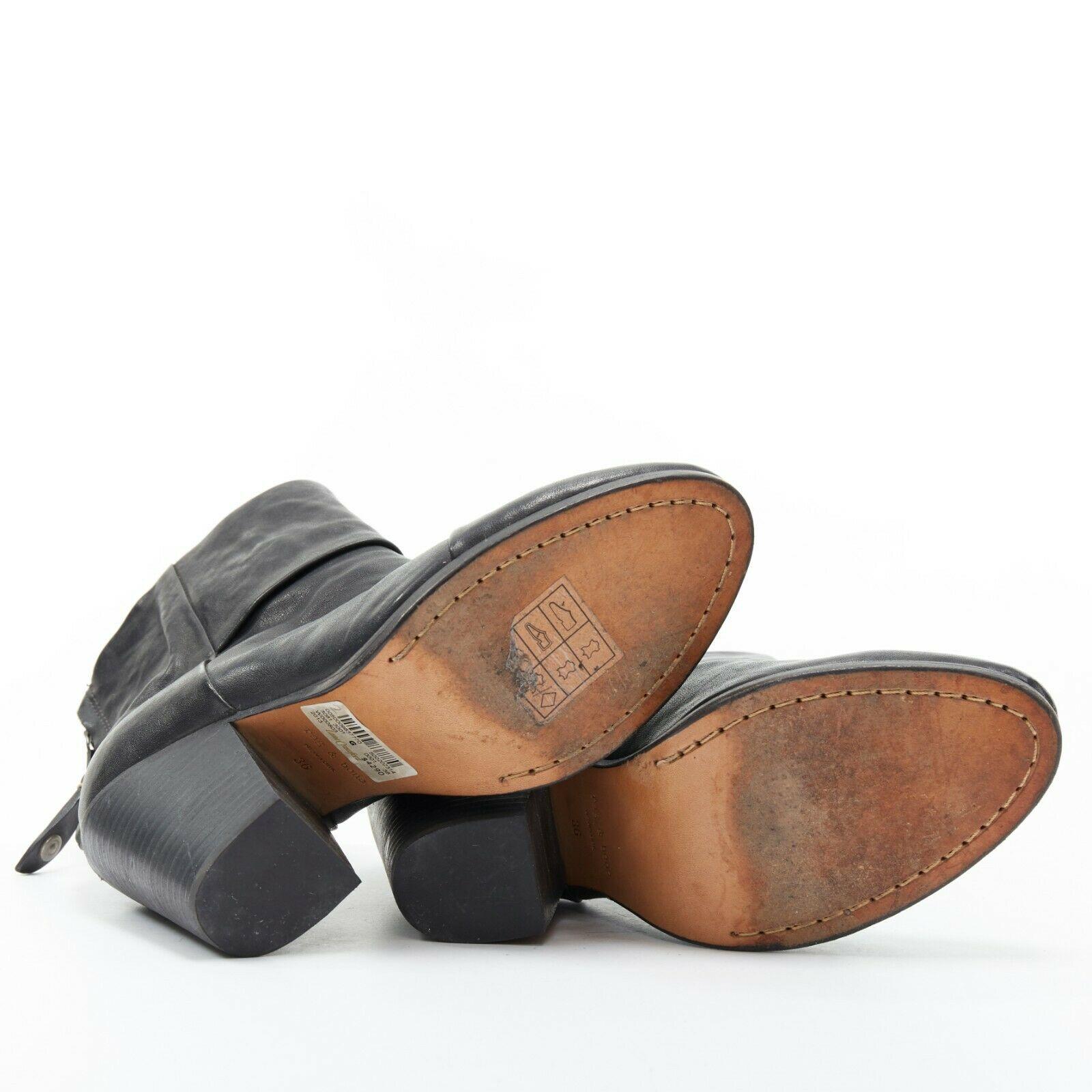 Women's RAG BONE black leather round toe chunky stacked heel western ankle boot EU36