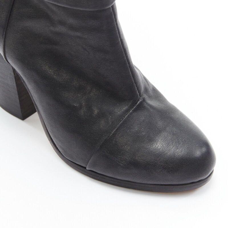 RAG BONE black leather round toe chunky stacked heel western ankle boot EU36 en vente 3