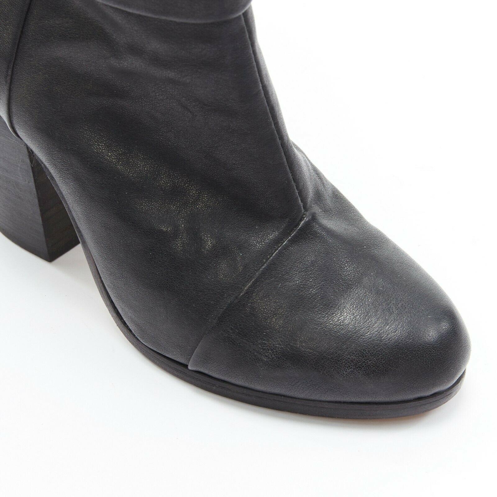 RAG BONE black leather round toe chunky stacked heel western ankle boot EU36 2