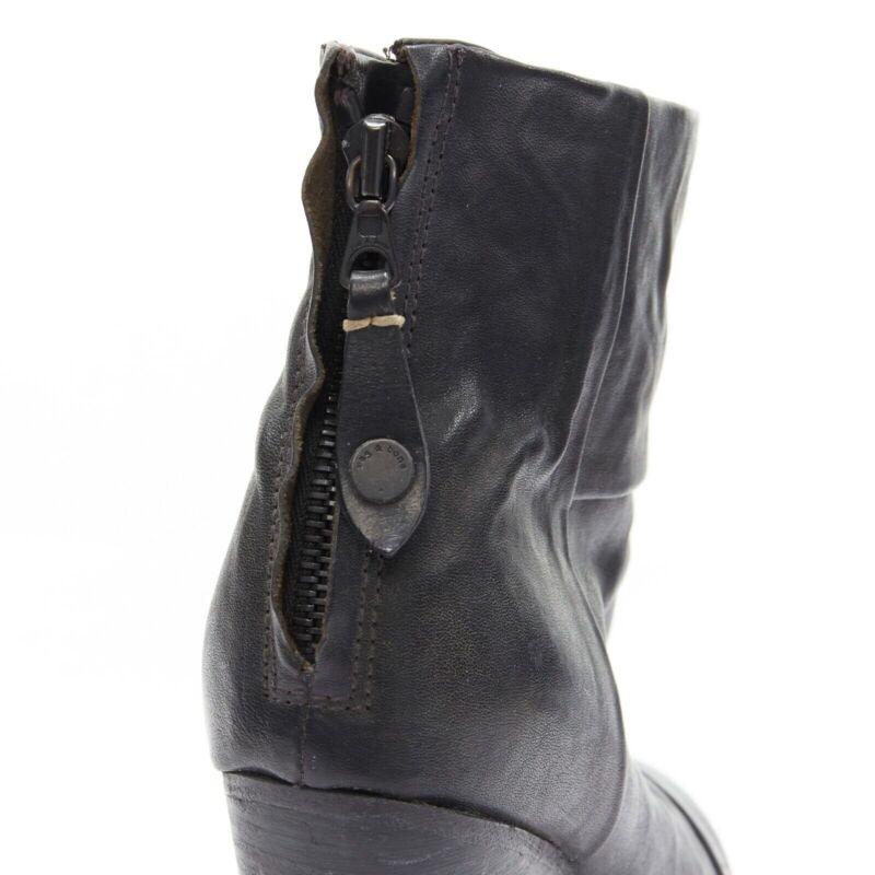 RAG BONE black leather round toe chunky stacked heel western ankle boot EU36 en vente 4