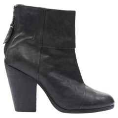RAG BONE black leather round toe chunky stacked heel western ankle boot EU36