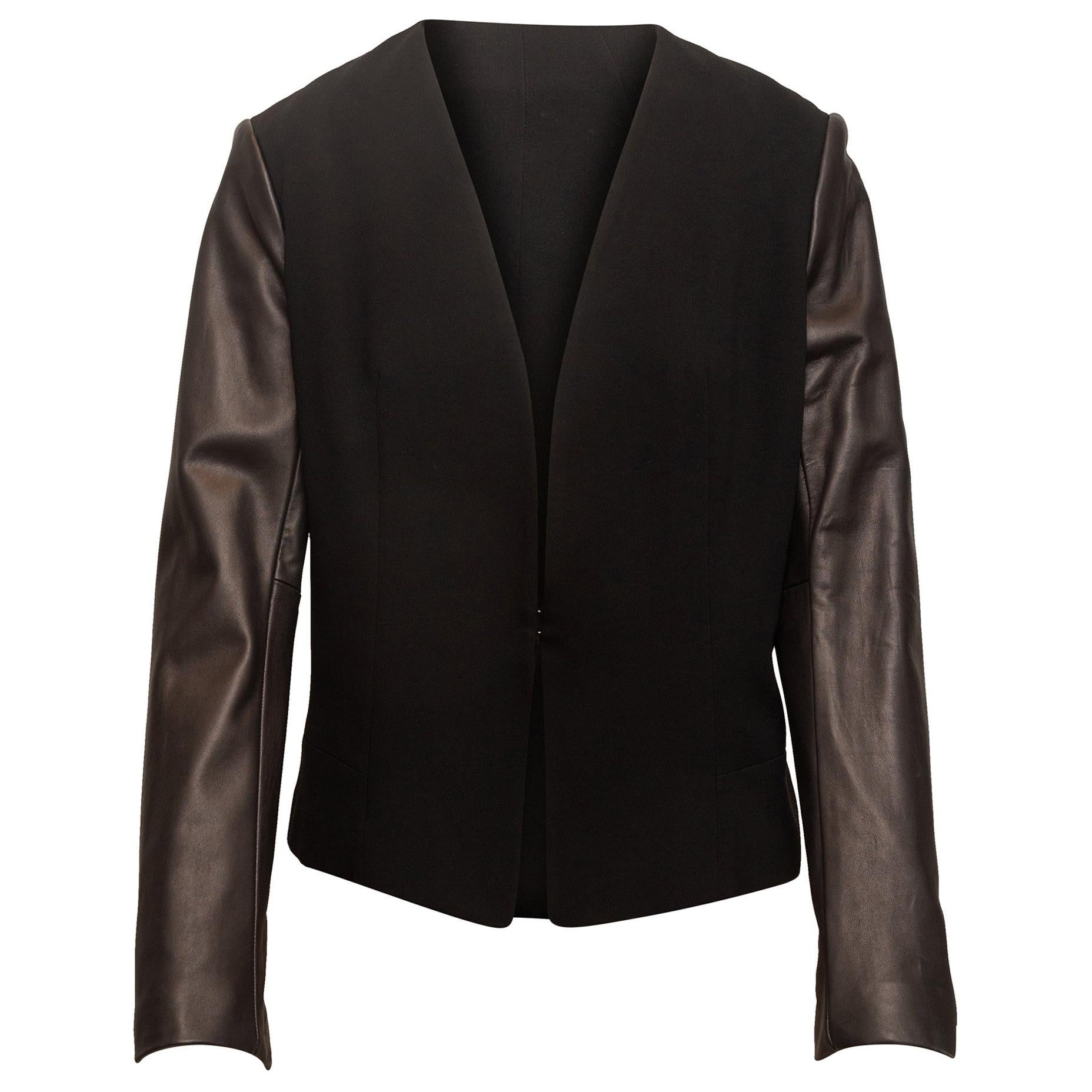 black blazer with leather sleeves