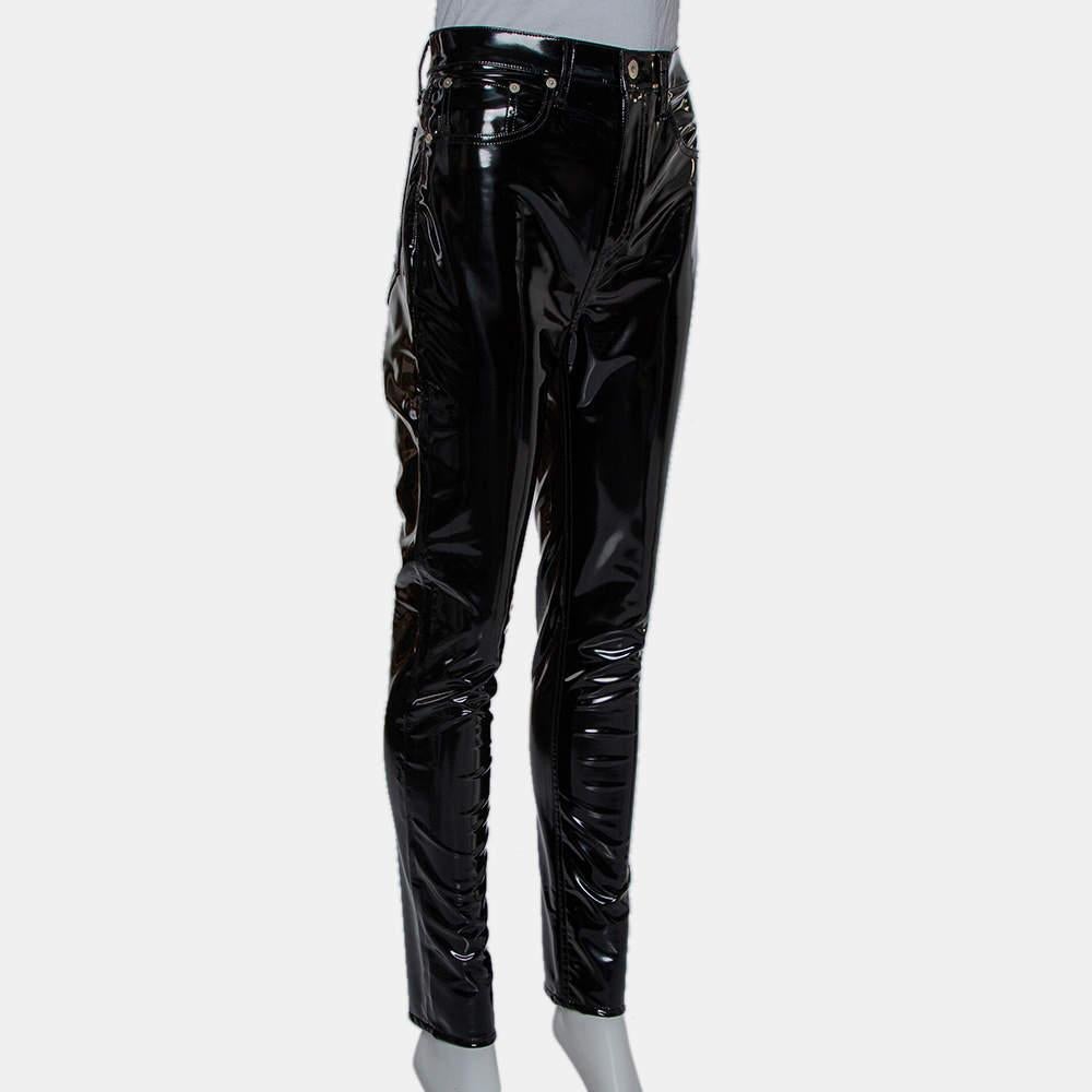 Rag & Bone Black Synthetic High Rise Pants M In Excellent Condition For Sale In Dubai, Al Qouz 2