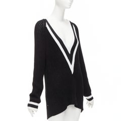 RAG & BONE black white cotton deep V raglan sleeve varsity sweater M