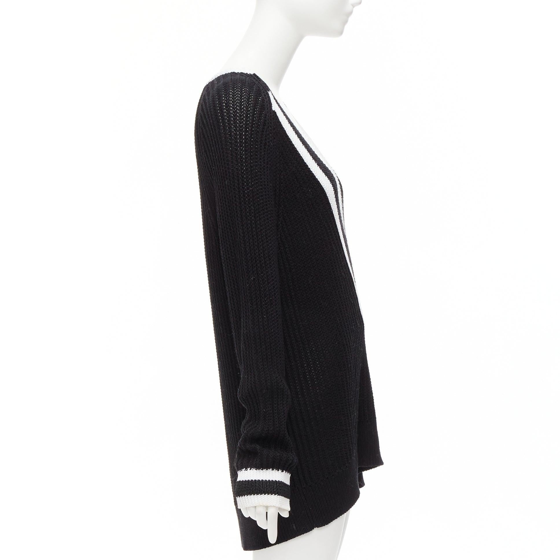RAG & BONE black white cotton deep V raglan sleeve varsity sweater M In Excellent Condition For Sale In Hong Kong, NT