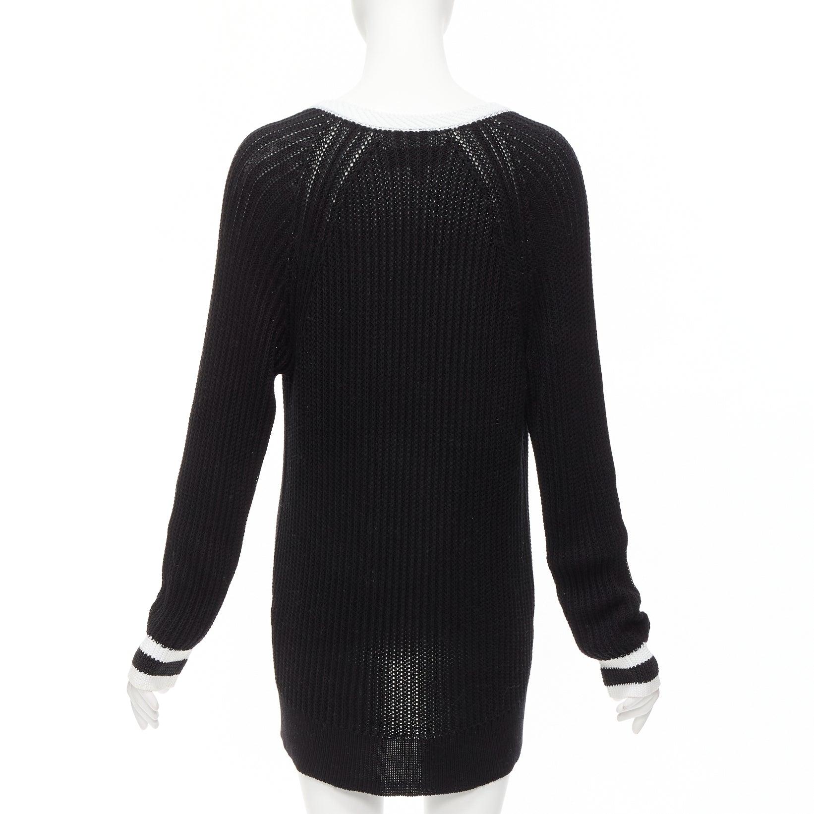 Women's RAG & BONE black white cotton deep V raglan sleeve varsity sweater M For Sale
