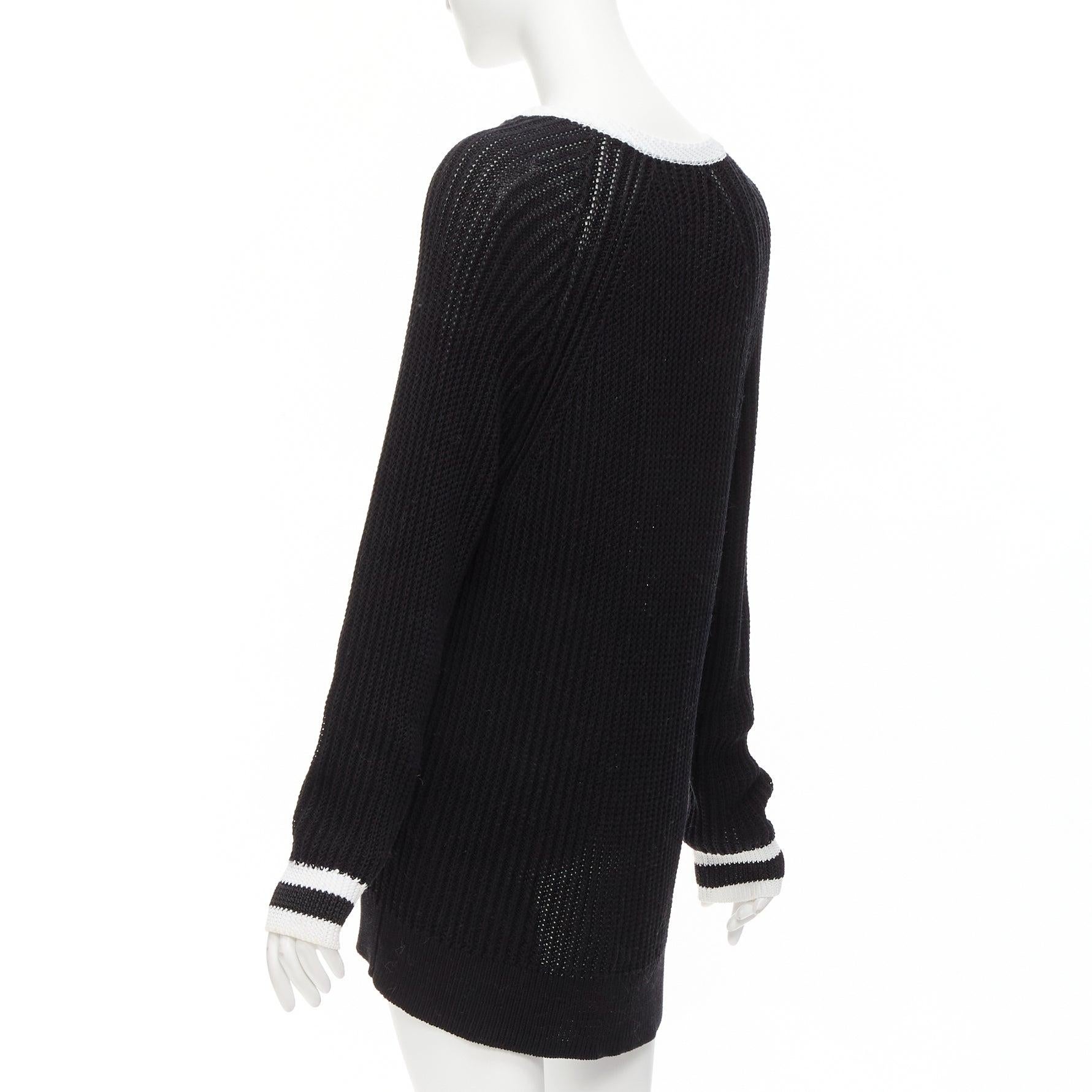 RAG & BONE black white cotton deep V raglan sleeve varsity sweater M For Sale 1