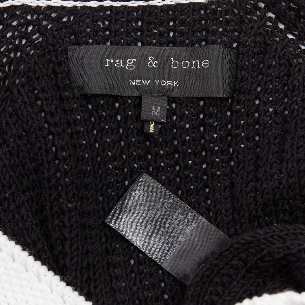 RAG & BONE black white cotton deep V raglan sleeve varsity sweater M For Sale 4