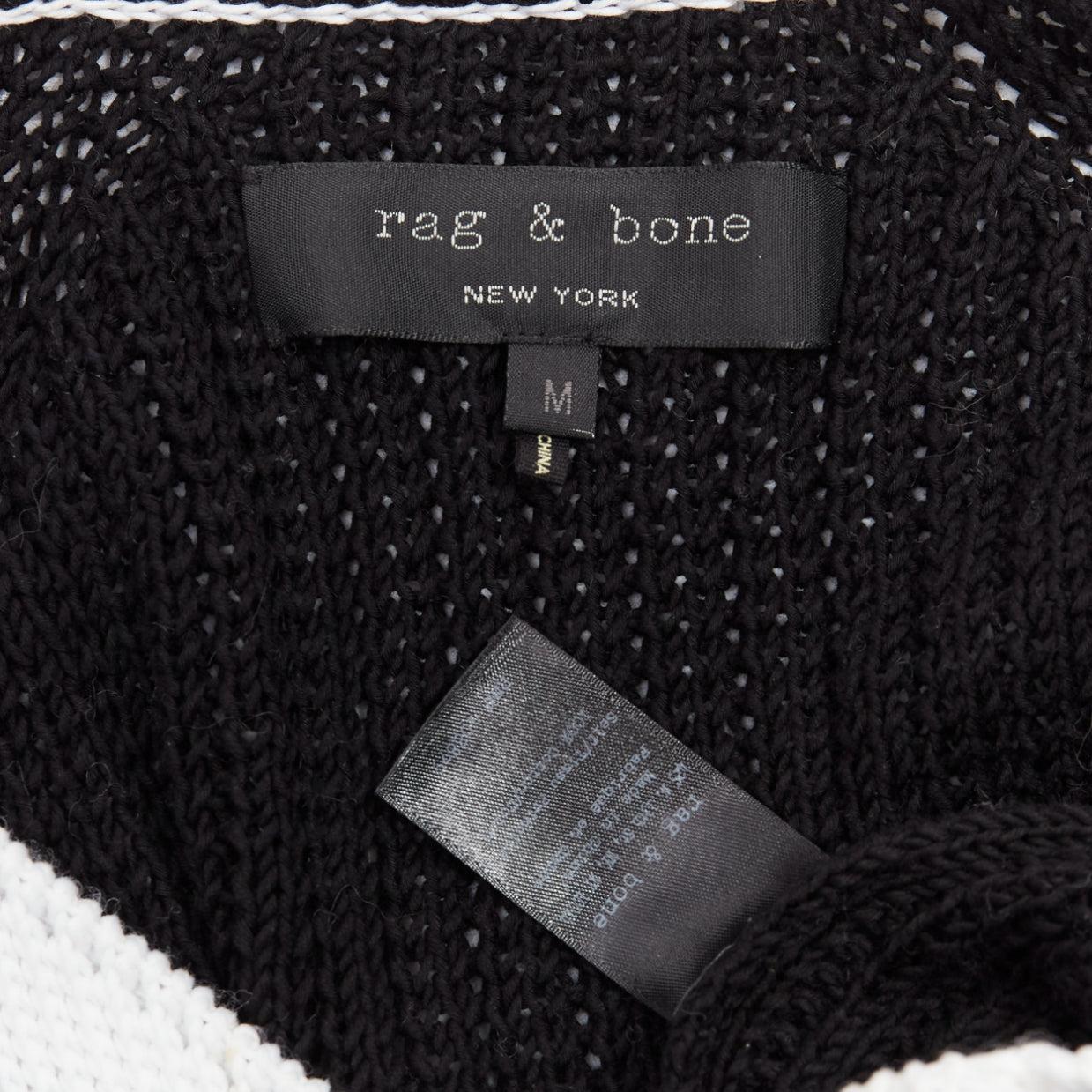 RAG & BONE maglione in cotone bianco e nero con manica raglan varsity M. in vendita 3