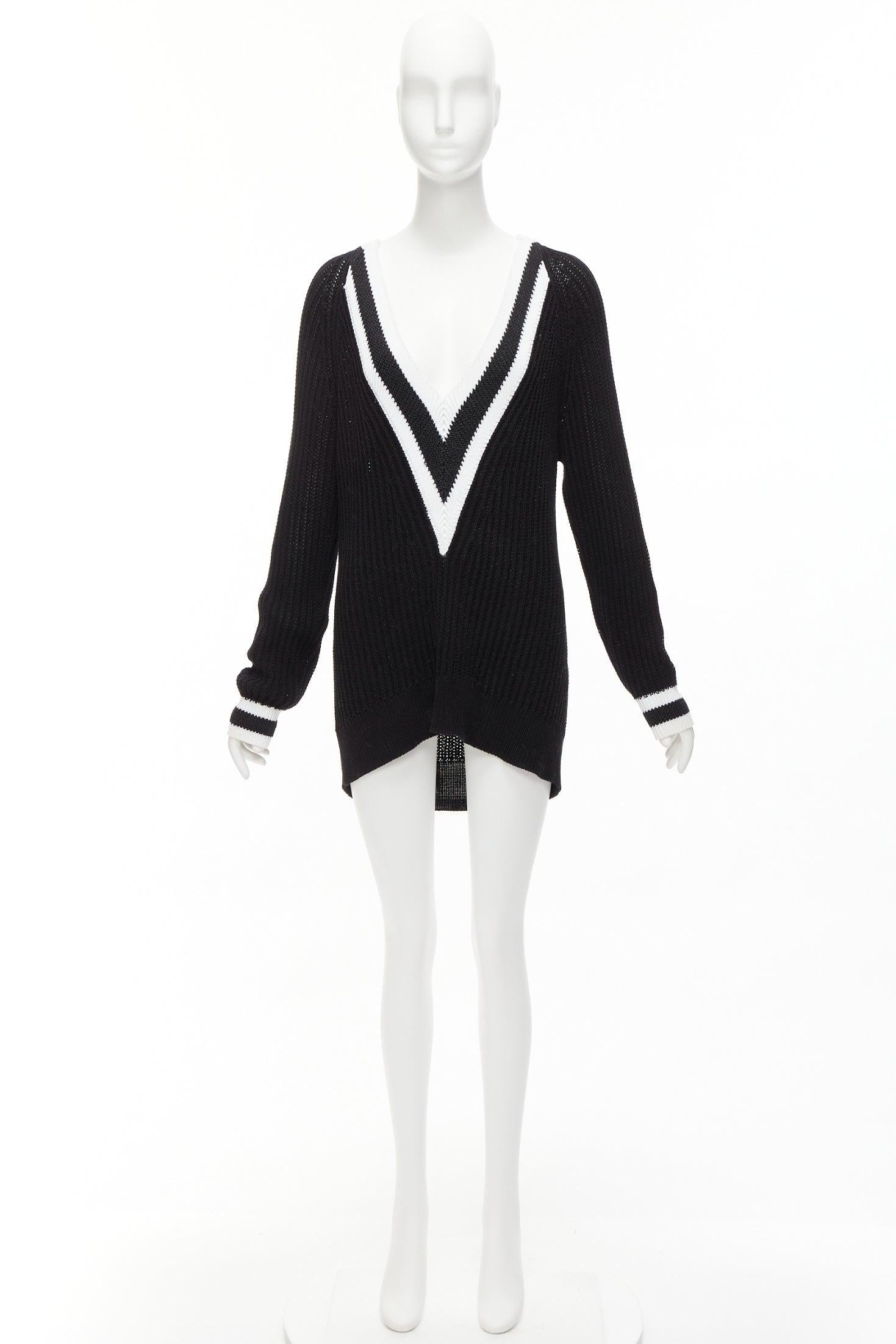 RAG & BONE black white cotton deep V raglan sleeve varsity sweater M For Sale 5