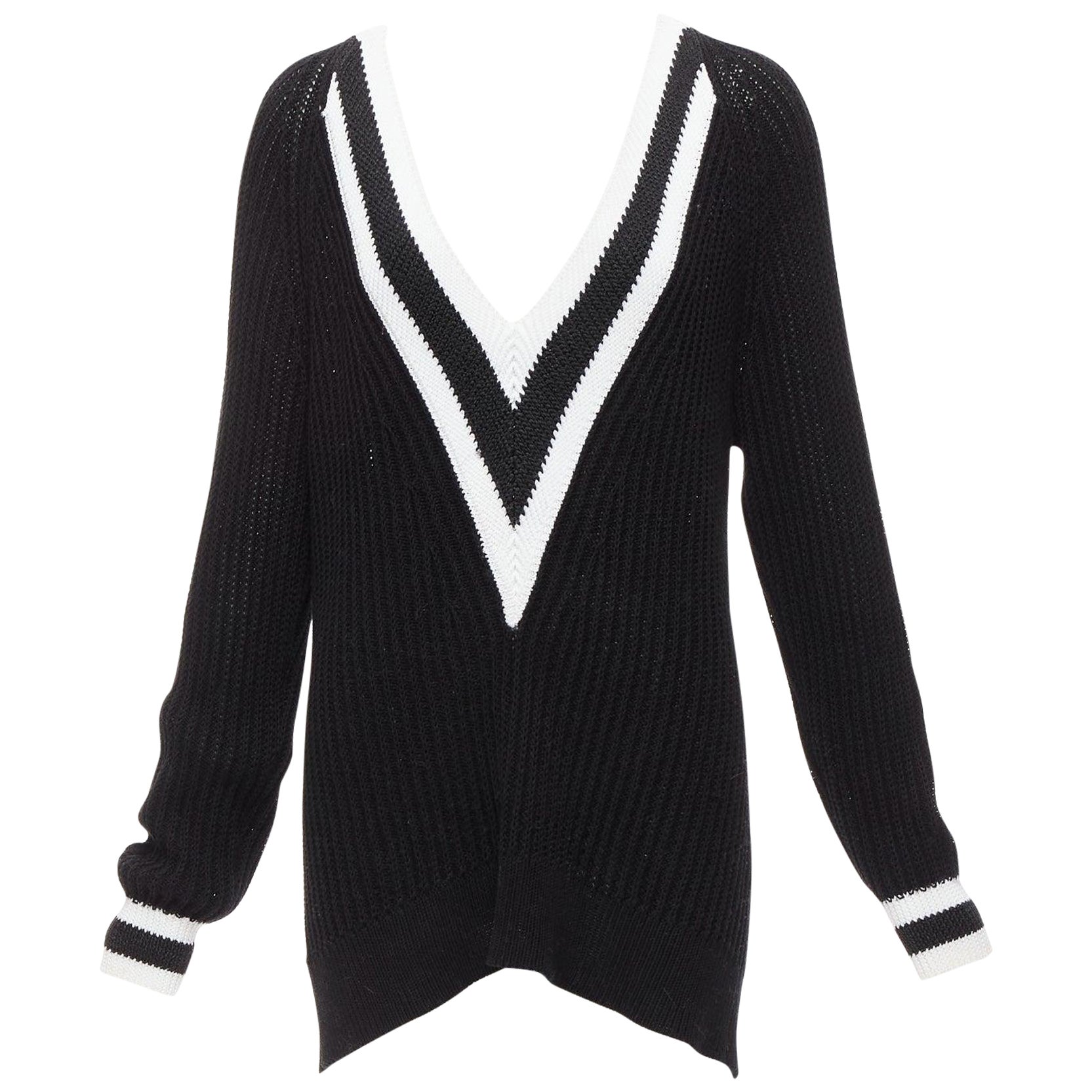 RAG & BONE black white cotton deep V raglan sleeve varsity sweater M