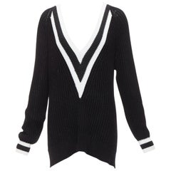 RAG & BONE black white cotton deep V raglan sleeve varsity sweater M