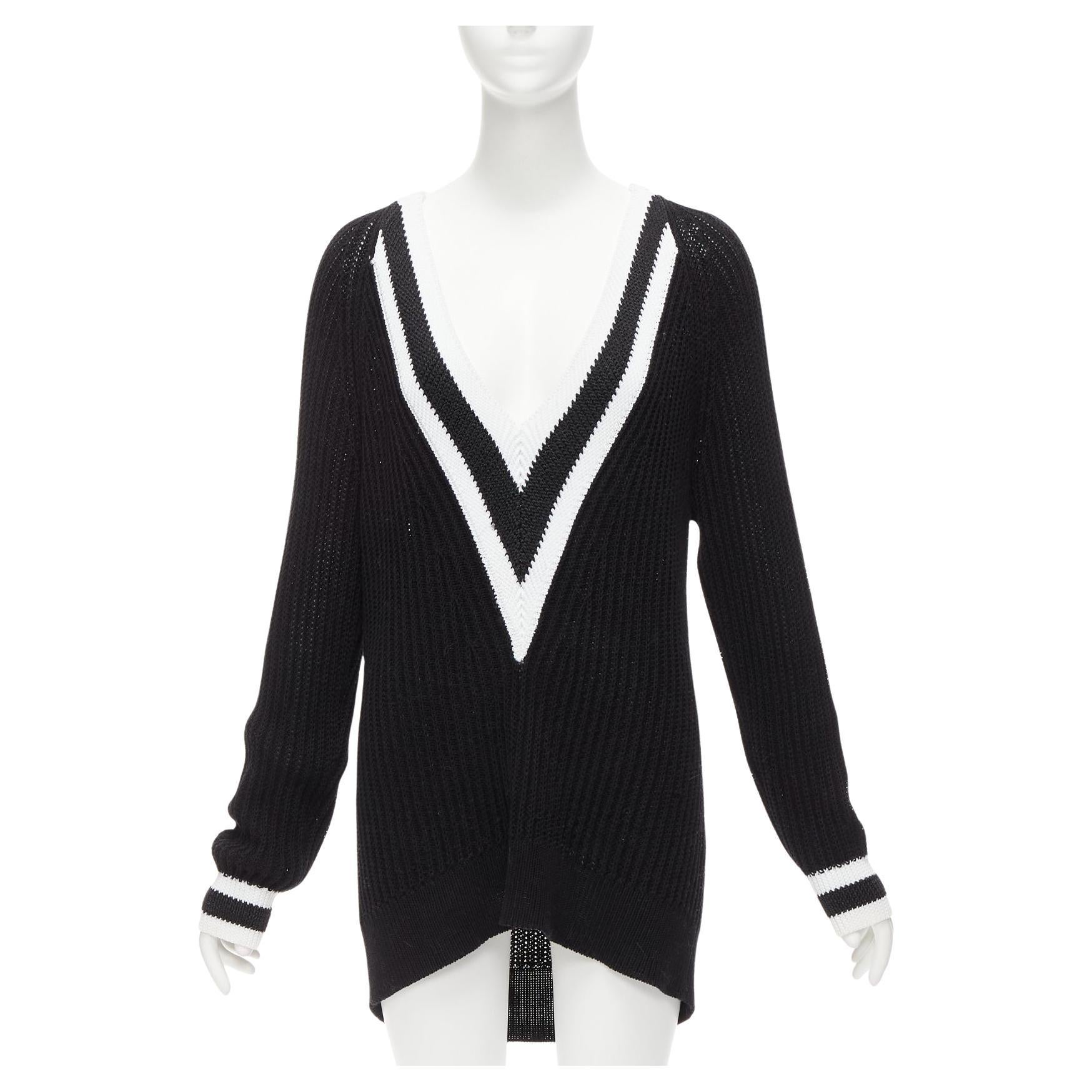 RAG & BONE black white cotton deep V raglan sleeve varsity sweater M