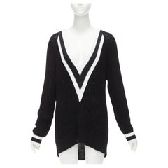 RAG & BONE black white cotton deep V raglan sleeve varsity sweater M