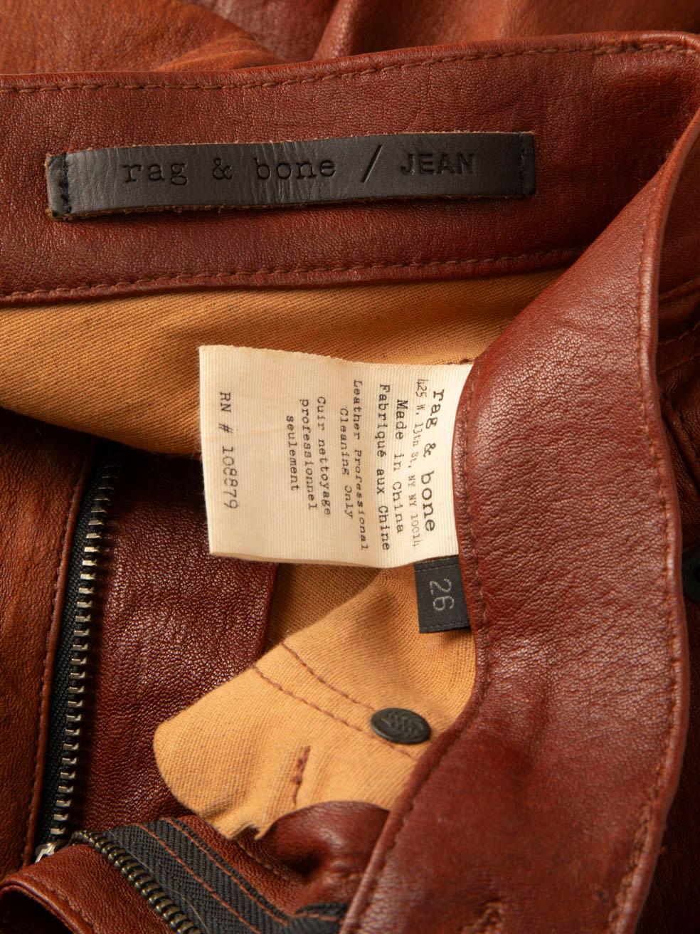 Rag & Bone Braun Leder Skinny Low Rise Hose Größe S im Angebot 6