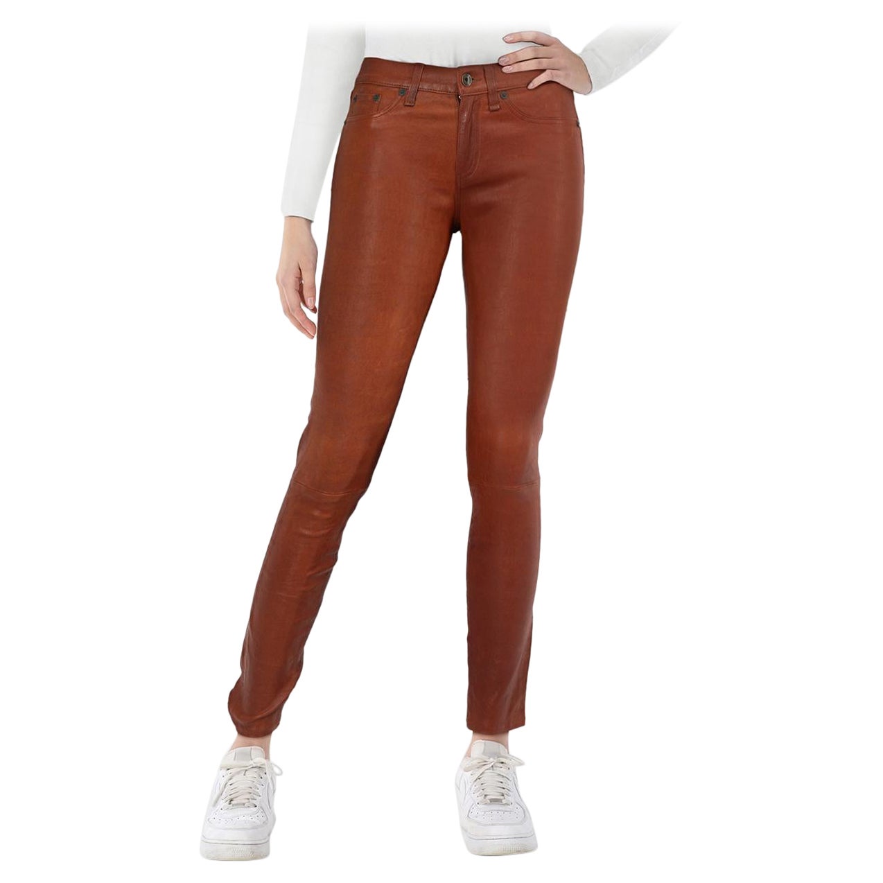 Rag & Bone Braun Leder Skinny Low Rise Hose Größe S