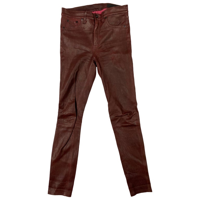 Rag and Bone Burgundy Lamb Leather Pants, Size 27 For Sale at