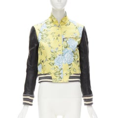 RAG BONE Cambridge yellow floral print leather sleeve cropped bomber jacket S