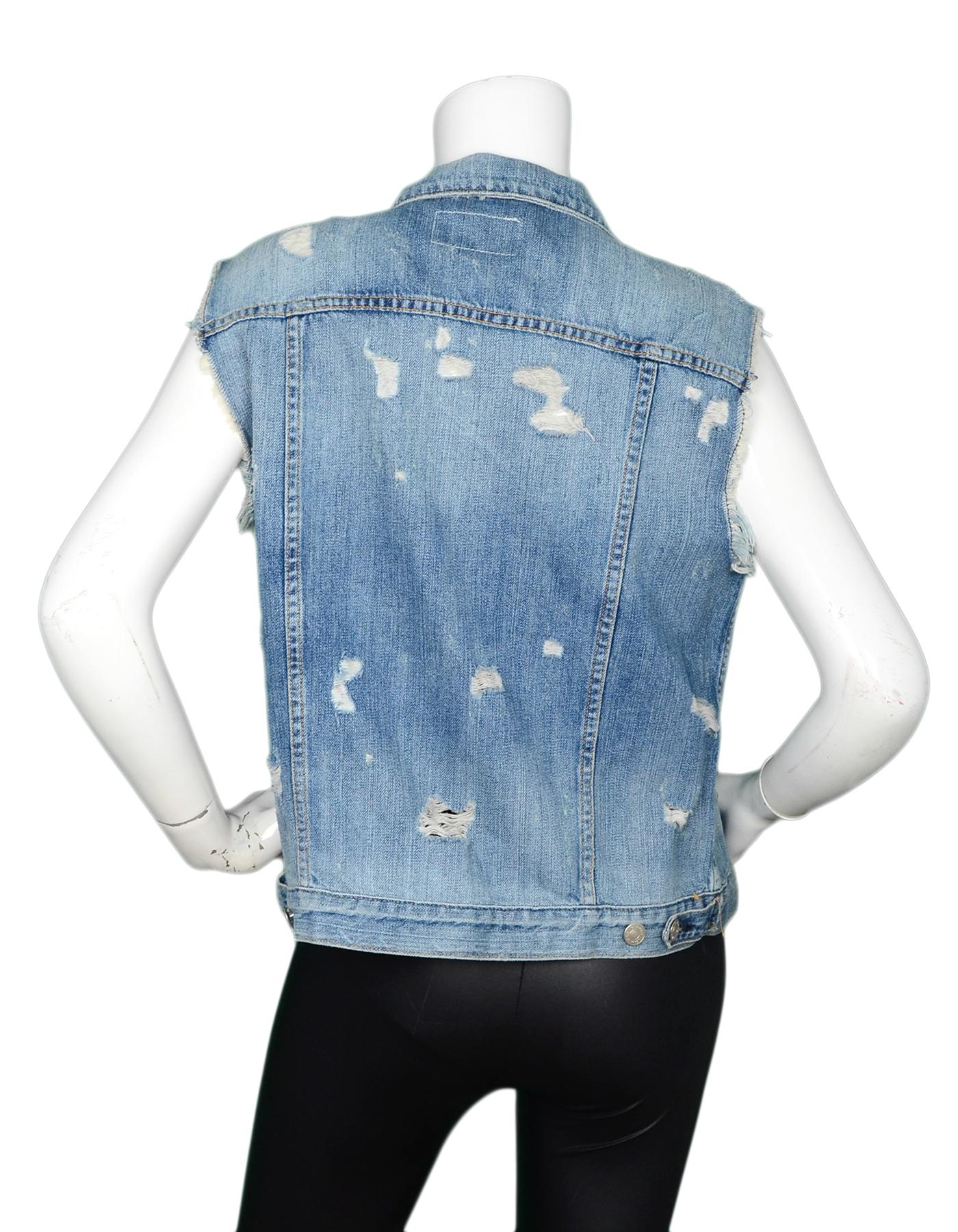 Rag & Bone Distressed Blue Denim Vest NWT Sz L In Excellent Condition In New York, NY