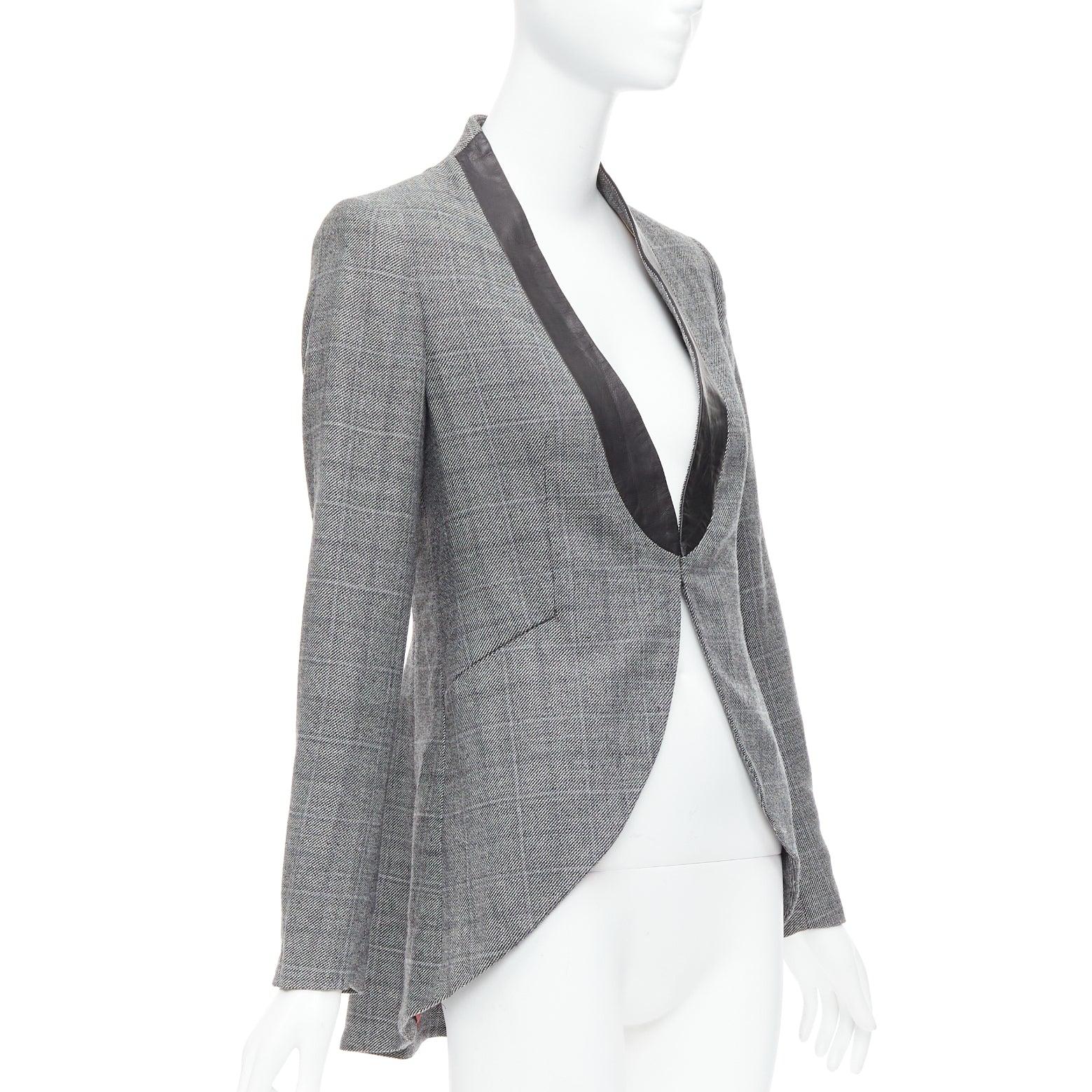 RAG & BONE blazer da smoking in lana grigia a scacchi, collo in pelle nera US2 S In condizioni ottime in vendita a Hong Kong, NT