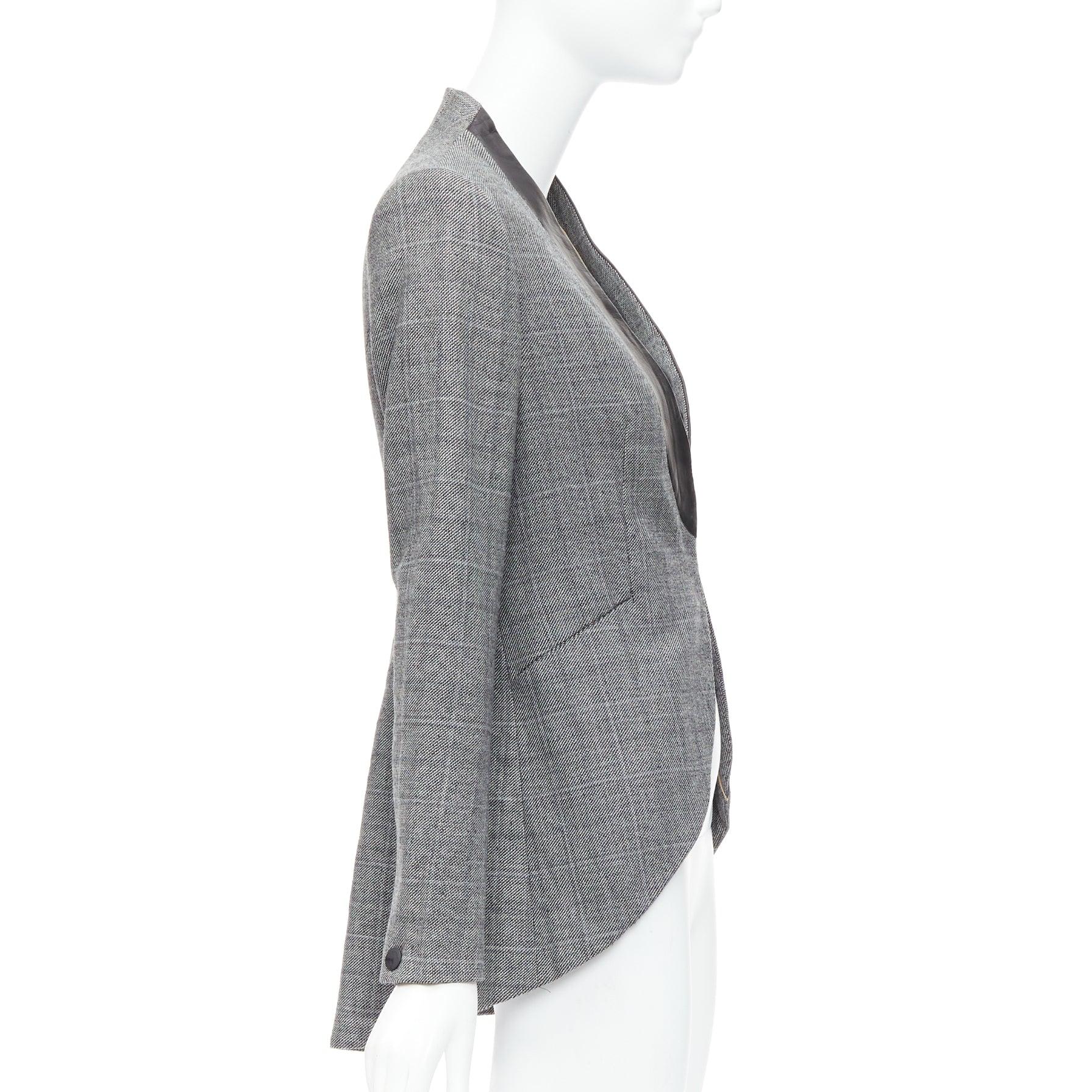 Donna RAG & BONE blazer da smoking in lana grigia a scacchi, collo in pelle nera US2 S in vendita