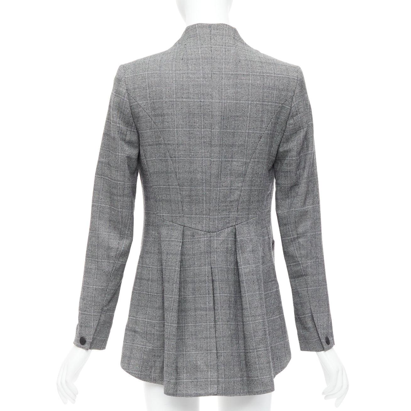 RAG & BONE blazer da smoking in lana grigia a scacchi, collo in pelle nera US2 S in vendita 1