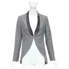 RAG & BONE grey checkered wool black leather collar tux blazer US2 S