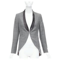 RAG & BONE grey checkered wool black leather collar tux blazer US2 S