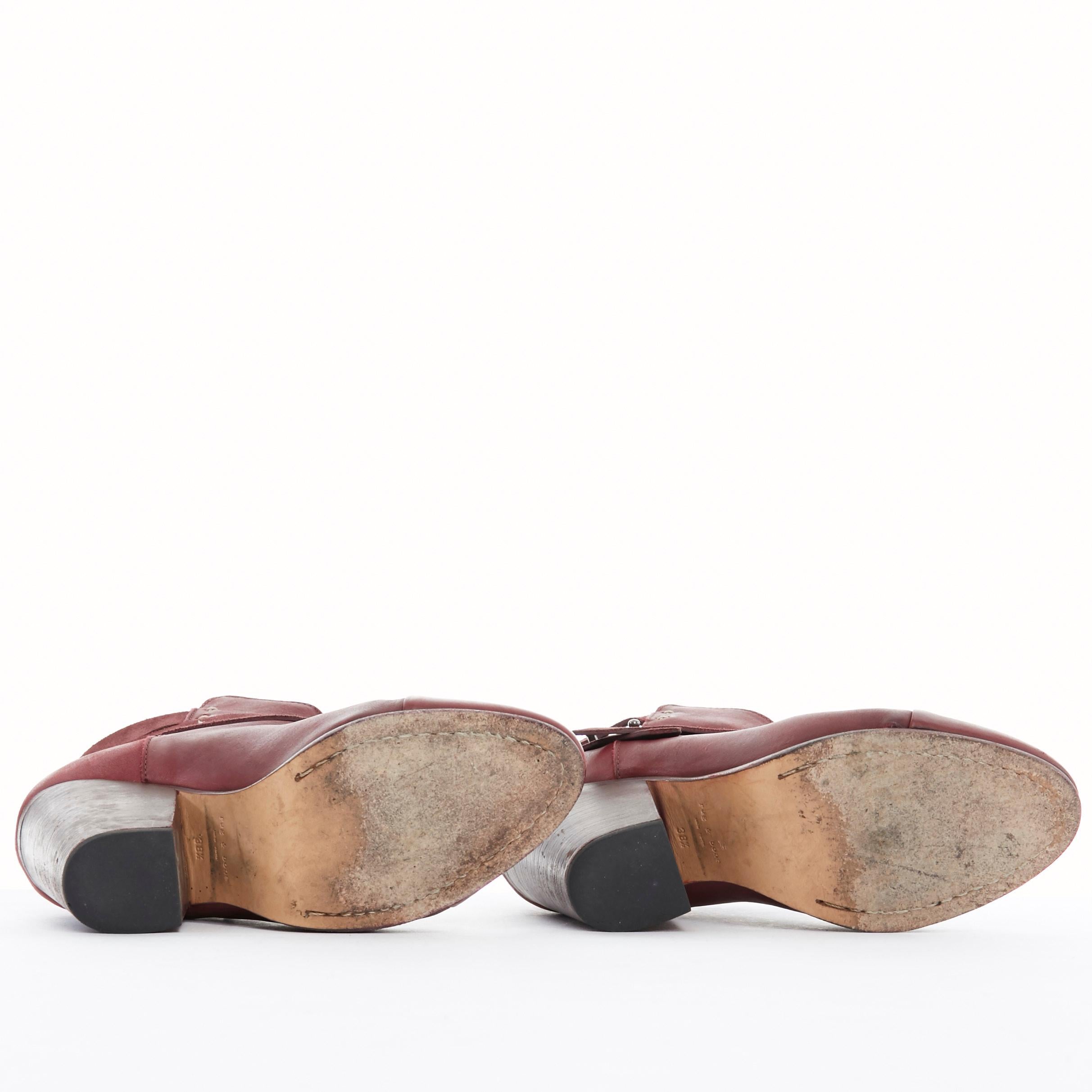 RAG BONE Harrow burgundy red leather stud harness block heel ankle boots EU38.5 8