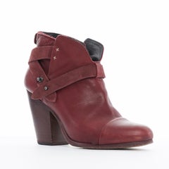 RAG BONE Harrow burgundy red leather stud harness block heel ankle boots EU38.5